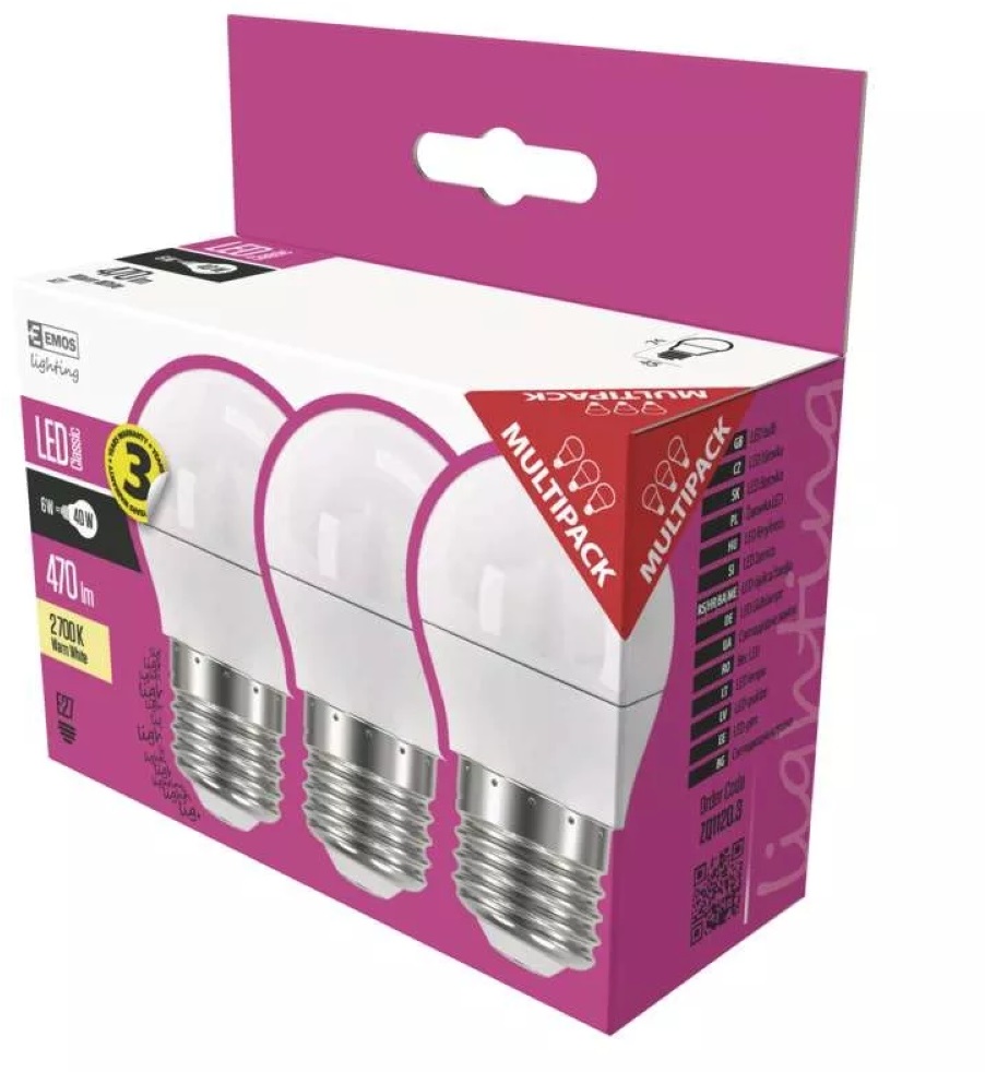 Emos ZQ1120.3 Classic 6W 470lm E27 meleg fehér 3db-os LED izzócsomag