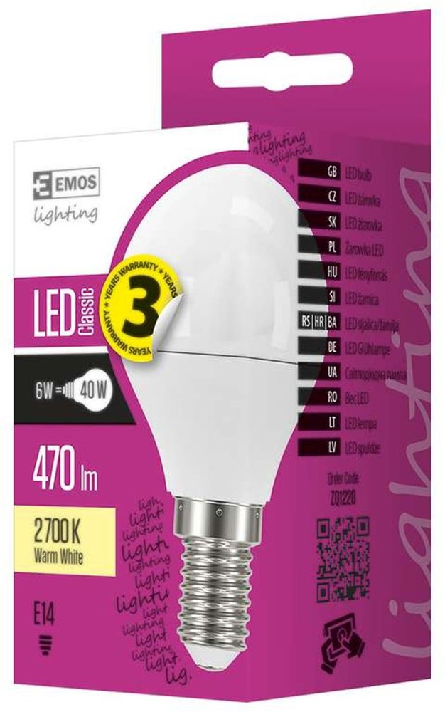 Emos ZQ1220 CLASSIC 6W E14 470 lumen meleg fehér LED kisgömb izzó