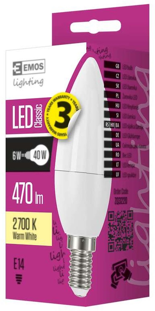 Emos ZQ3220 CLASSIC 6W E14 470 lumen meleg fehér LED gyertya izzó