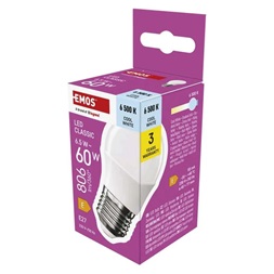 Emos ZQ6E44 E27/6,5 W (60 W)/806 lm/hideg fehér classic mini globe LED izzó
