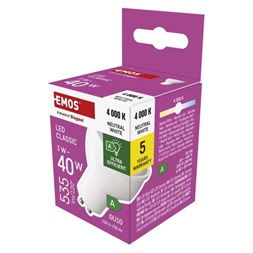 Emos ZQ8338 MR16 A clasS/ GU10/3 W (40 W)/535 lm/természetes fehér classic LED izzó