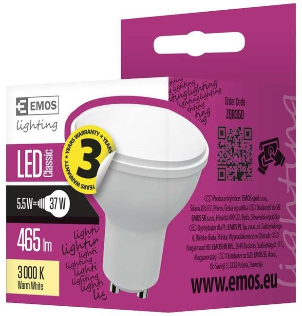 Emos ZQ8350 CLASSIC 5,5W GU10 465 lumen meleg fehér LED spot izzó