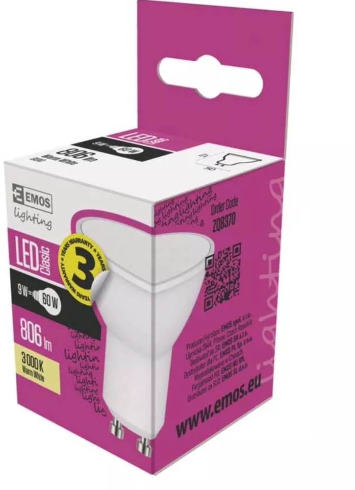 Emos ZQ8370 Classic MR16 9W 806lm GU10 meleg fehér LED izzó