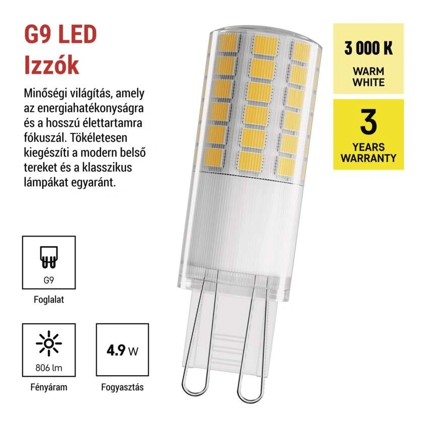 Emos ZQ9C42 classic JC 4,9W(60W)  806lumen G9 LED izzó