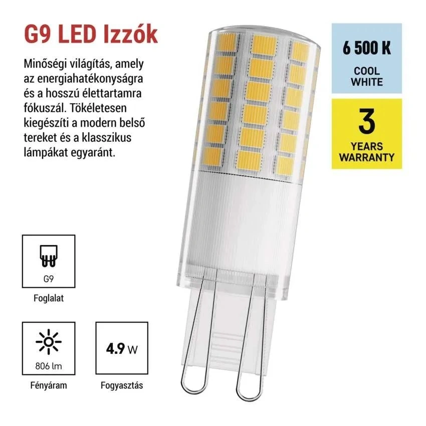 Emos ZQ9C44 classic JC 4,9W(60W)  806lumen G9 LED izzó