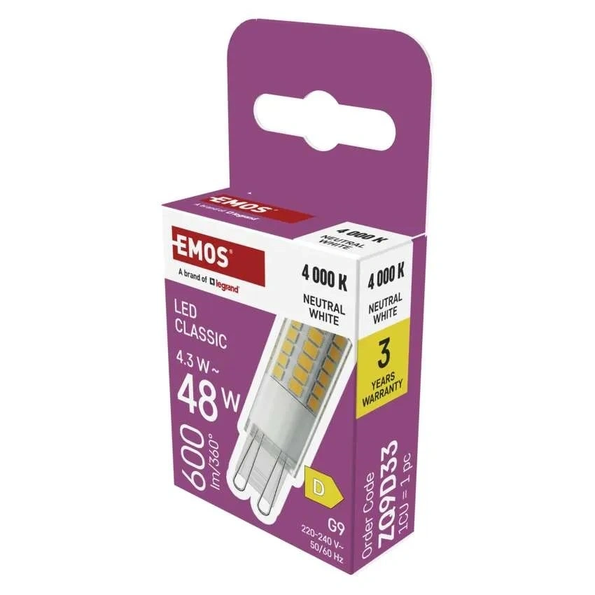 Emos ZQ9D33 classic JC 4,3W(48W)  600lumen G9 LED izzó