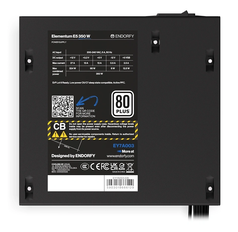 Endorfy Elementum E5 350W 80+ ventillátorral dobozos tápegység