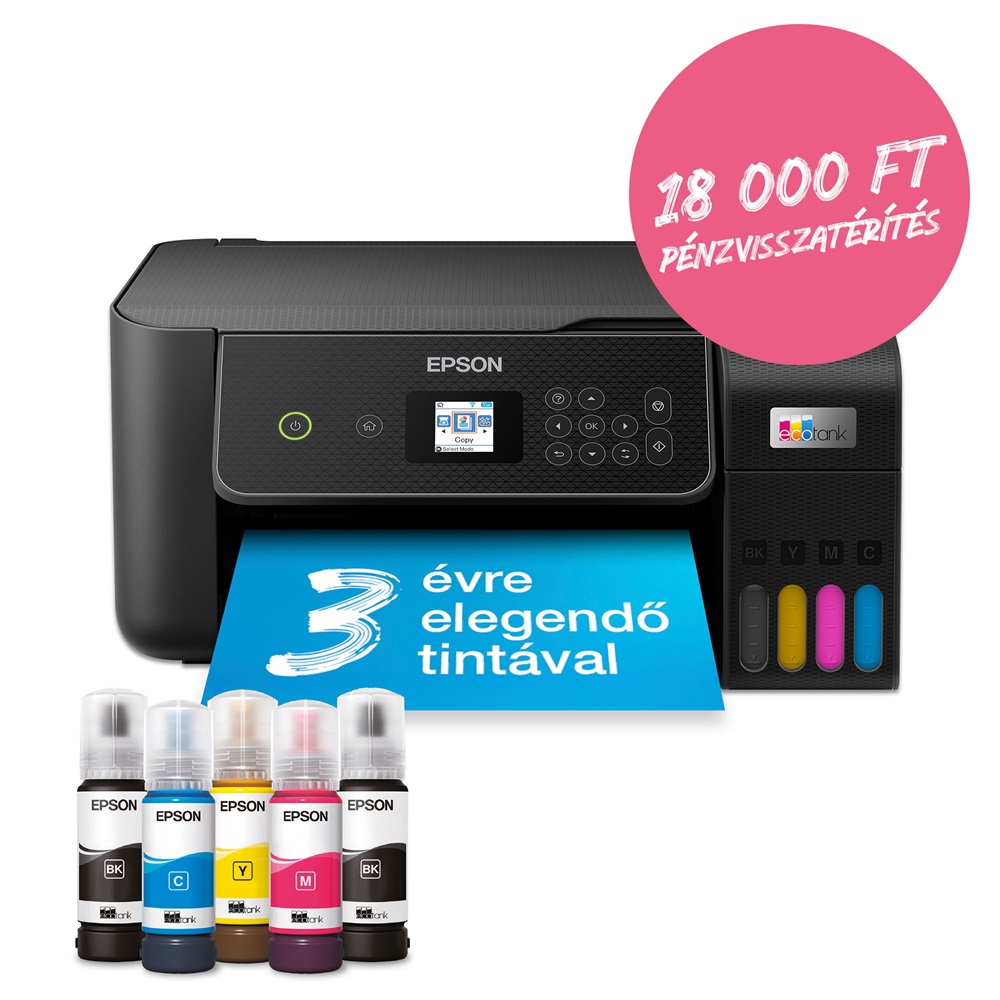 Epson EcoTank L3280 színes nyomtató MFP, WiFi/USB, 8100/6500 oldal tinta a dobozban