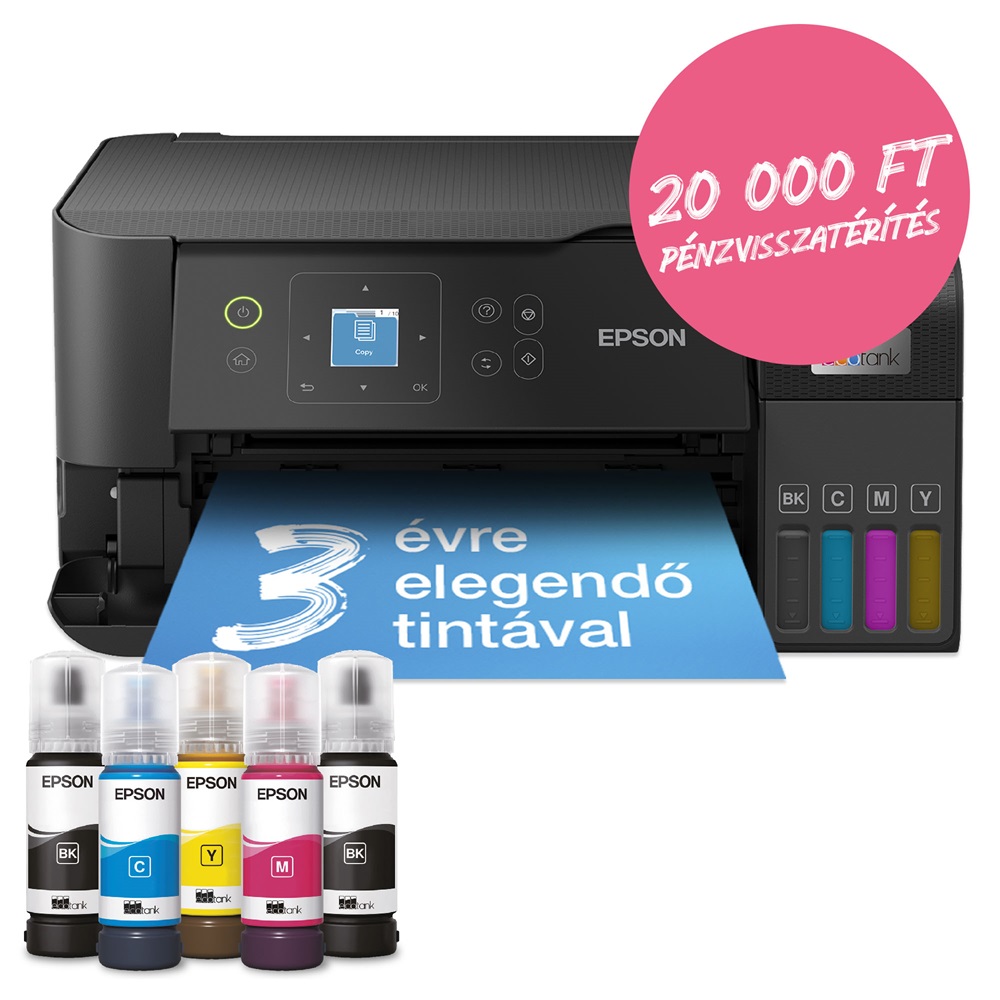 Epson EcoTank L3560 színes nyomtató MFP, WiFi/USB, 6600/5900 oldal tinta a dobozban