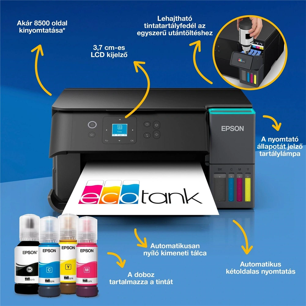 Epson EcoTank L4360 (A4, 33 lap/perc, duplex, USB/Wifi/Wifi Direct) színes tintasugaras multifunkciós nyomtató
