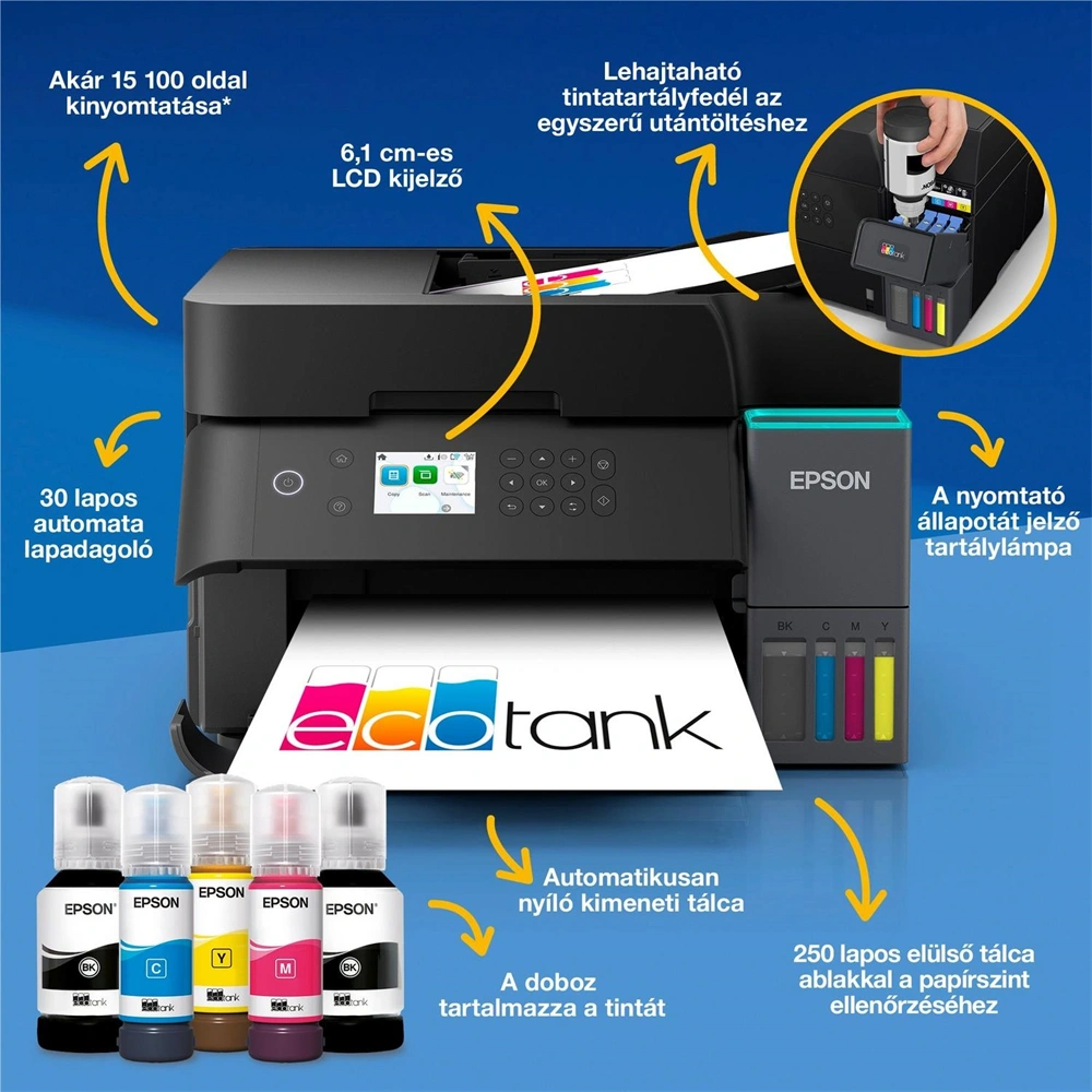 Epson EcoTank L6370 (A4, 35 lap/perc, Full duplex, ADF, USB/LAN/Wifi) színes tintasugaras multifunkciós nyomtató