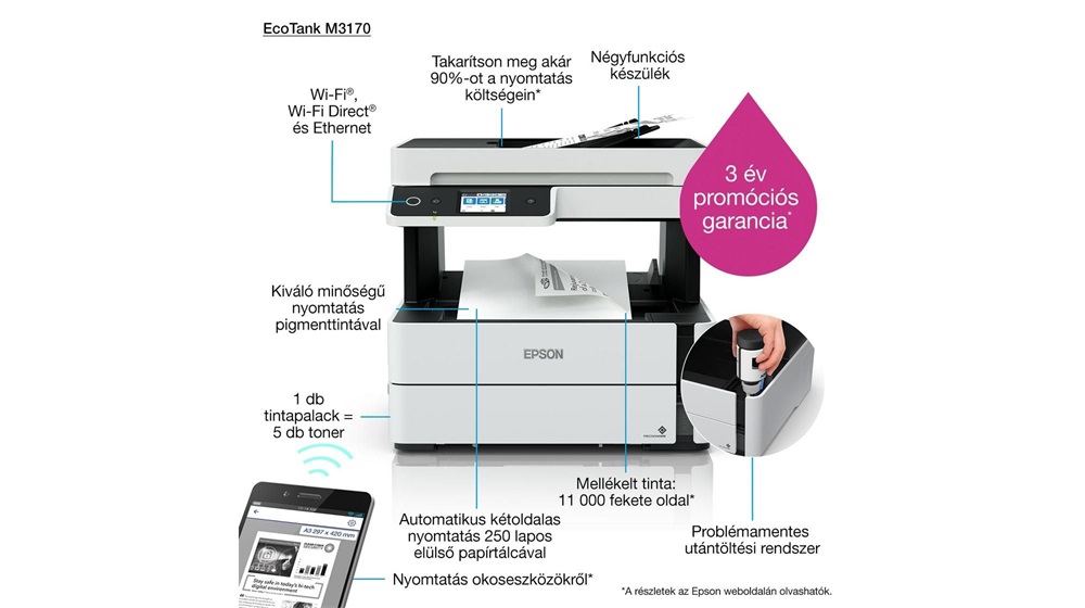 Epson EcoTank M3170 mono tintasugaras multifunkciós nyomtató (Újracsomagolt)
