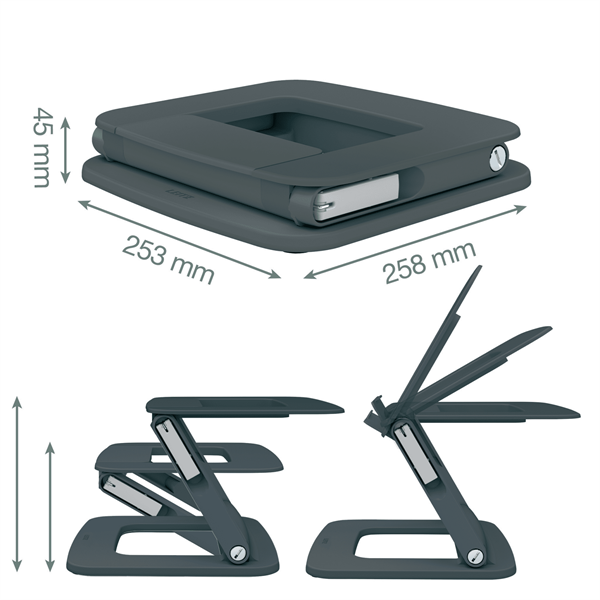 Leitz Ergo állítható magasságú és dőlésszögű sötétszürke laptopállvány