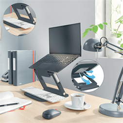 Leitz Ergo állítható magasságú és dőlésszögű sötétszürke laptopállvány