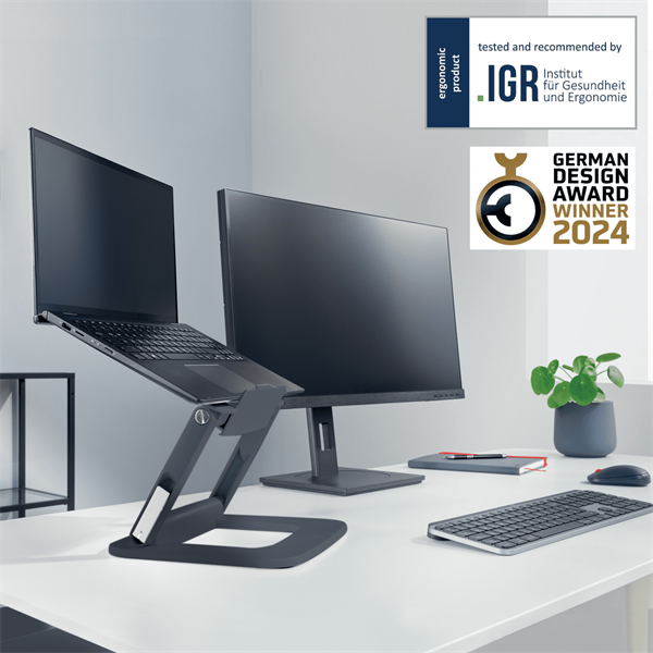 Leitz Ergo állítható magasságú és dőlésszögű sötétszürke laptopállvány