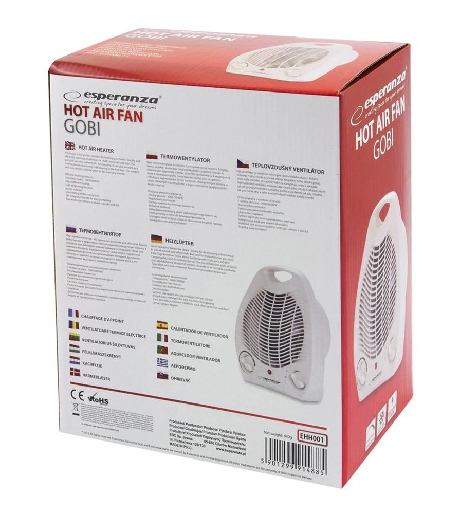 Esperanza EHH001 Gobi 1000/2000 W fehér hősugárzó