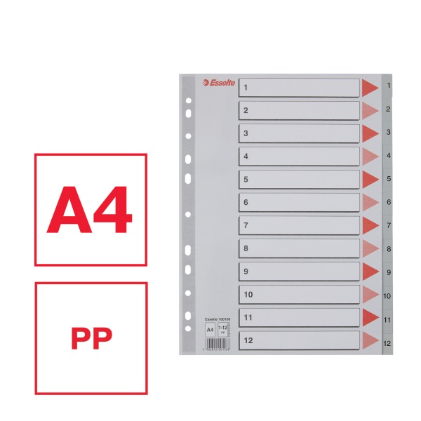 Esselte A4 1-12 műanyag regiszter