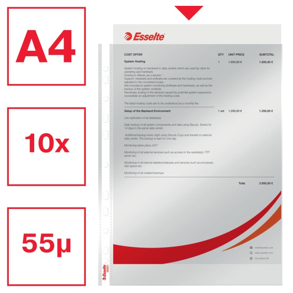 Esselte A4 55mikronos 10db/cs víztiszta lefűzhető genotherm