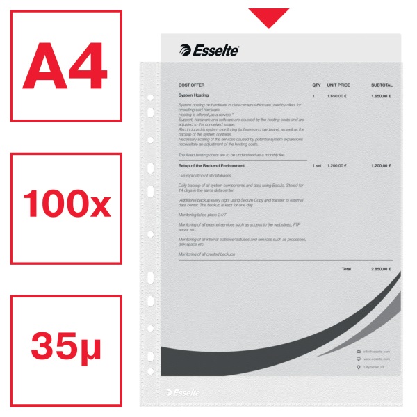 Esselte A4 narancsos 35mikron 100db lefűzhető genotherm