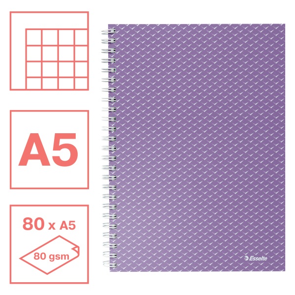 Esselte ColourBreeze A5 kockás levendula spirálfüzet