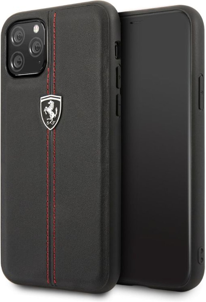 FERRARI GEN iPhone 11 Pro Max függőlegesen csíkozott fekete kemény bőrtok