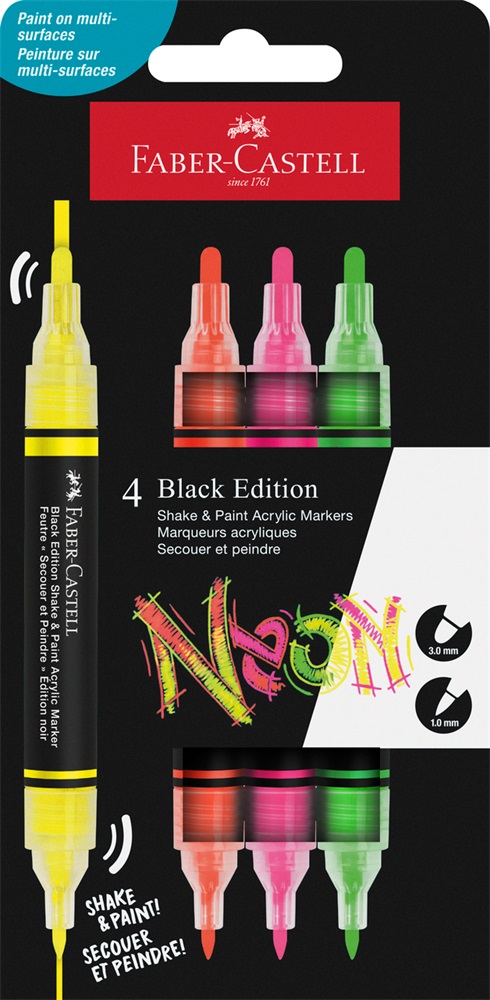 Faber-Castell Black Edition Shake&Paint Neon 4 db kétvégű akrilfilctoll készlet