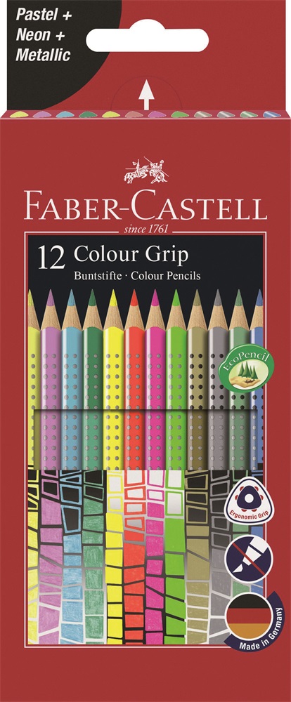 Faber-Castell Grip 12 db neon/pasztell/metál színesceruza készlet