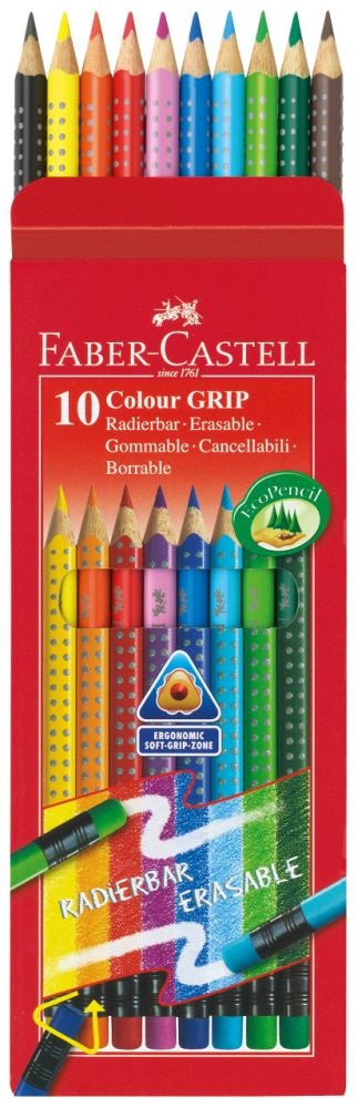 Faber-Castell Grip háromszögletű radíros 10 db színes ceruza készlet