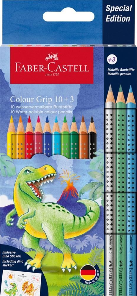 Faber-Castell Grip Dinoszaurusz 10+3 db háromszögletű színesceruza készlet