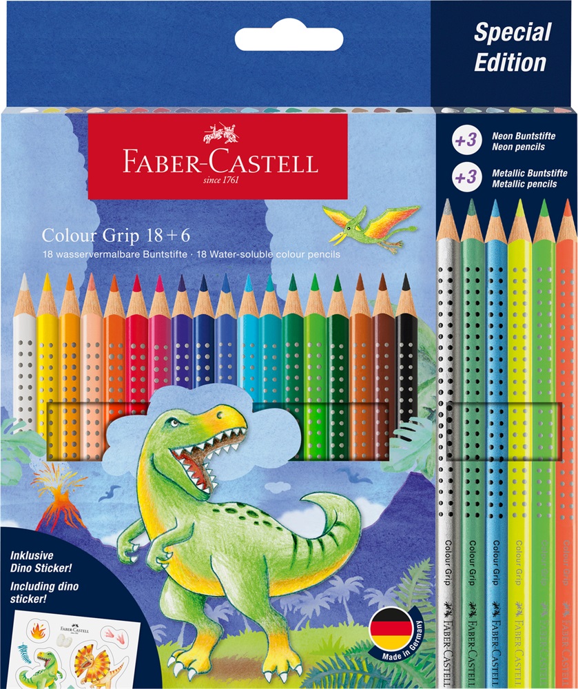 Faber-Castell Grip Dinoszaurusz 18+6 db háromszögletű színesceruza készlet