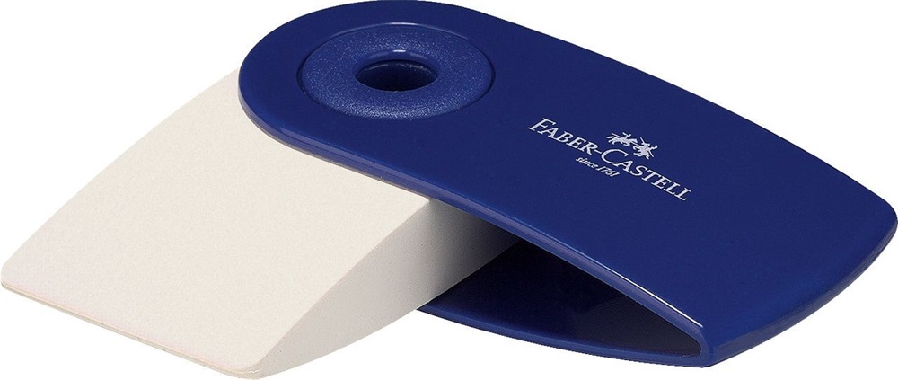 Faber-Castell SLEEVE mini radír piros vagy kék műanyag tartóban