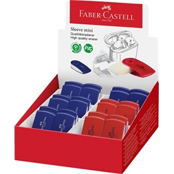 Faber-Castell SLEEVE mini radír piros vagy kék műanyag tartóban