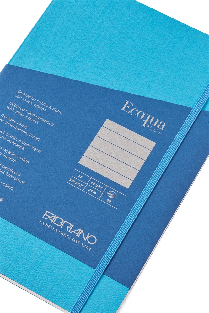 Fabriano Ecoqua Plus A5 80 lapos türkiz vonalas notesz