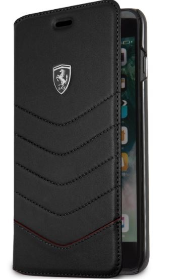 Ferrari Heritage iPhone 7 Plus fekete tűzdelt/kinyitható bőr tok