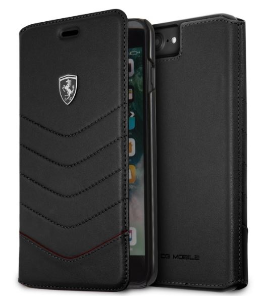 Ferrari Heritage iPhone 7 Plus fekete tűzdelt/kinyitható bőr tok