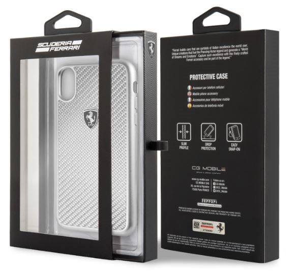 Ferrari Heritage iPhone X/XS ezüst kemény/valódi karbon tok