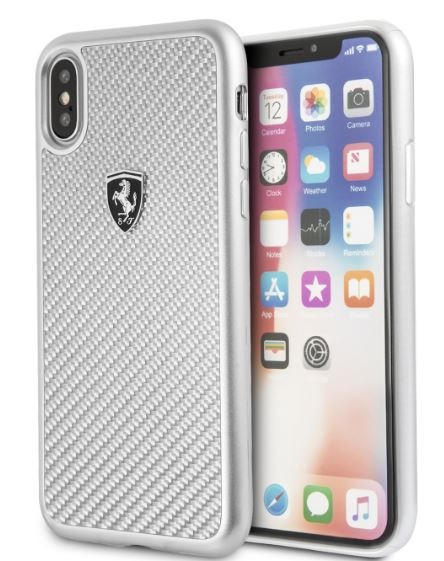 Ferrari Heritage iPhone X/XS ezüst kemény/valódi karbon tok