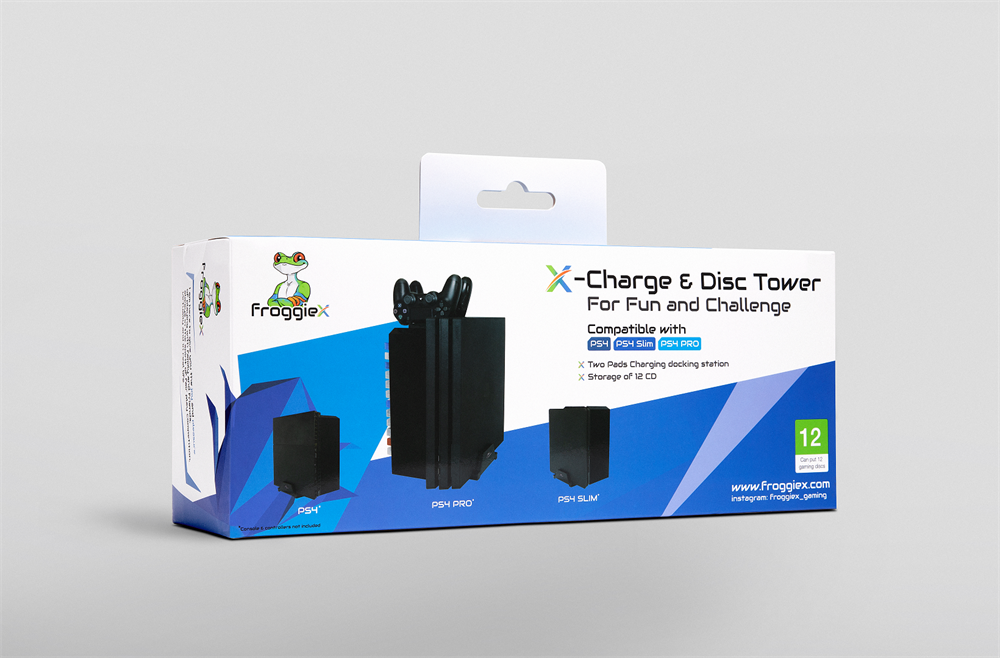 FroggieX FX-P4-C1-B Charge & Disc Tower PS4 dual töltőállomás + lemez tartó állvány
