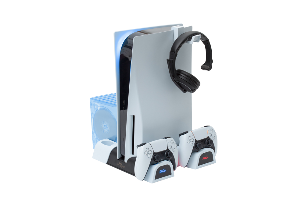FroggieX FX-P5-C3-W Cooling Charging Stand & Storage PS5 konzol hűtő + dual töltőállomás + lemez tartó