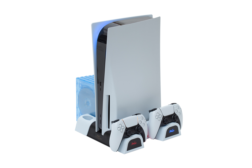 FroggieX FX-P5-C3-W Cooling Charging Stand & Storage PS5 konzol hűtő + dual töltőállomás + lemez tartó