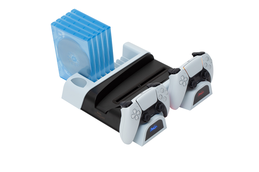 FroggieX FX-P5-C3-W Cooling Charging Stand & Storage PS5 konzol hűtő + dual töltőállomás + lemez tartó