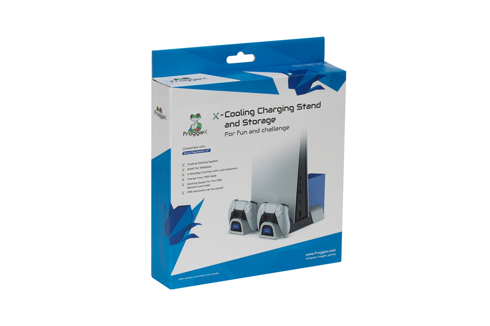 FroggieX FX-P5-C3-W Cooling Charging Stand & Storage PS5 konzol hűtő + dual töltőállomás + lemez tartó