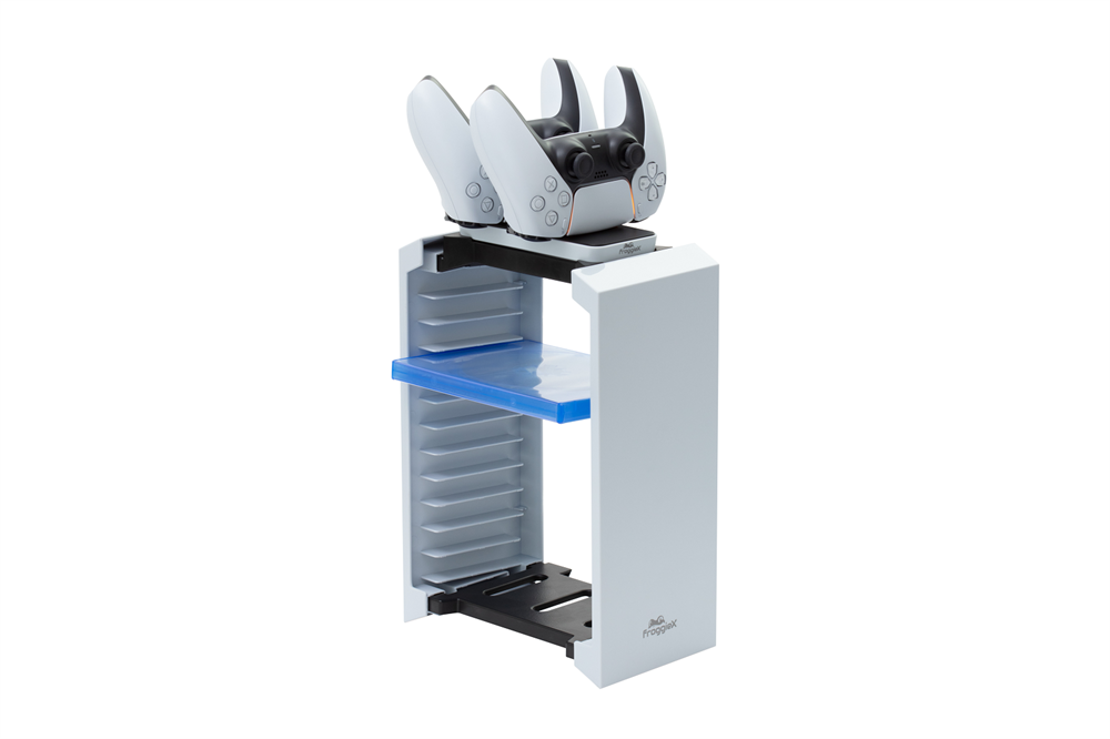 FroggieX FX-P5-C2-W Docking Charge and Storage PS5 dual fehér töltőállomás + lemez tartó állvány