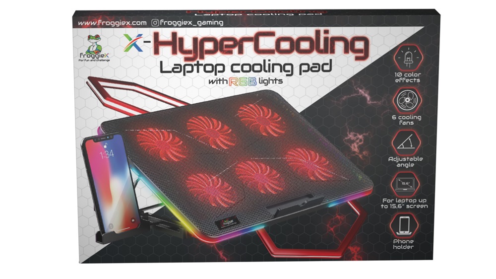 FroggieX FX-PC-P2-R HyperCooling notebook hütőpad telefontartóval