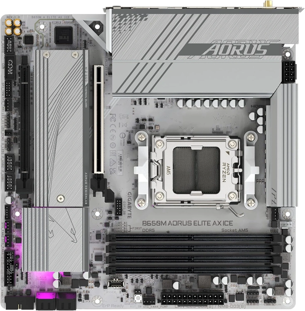 GIGABYTE Alaplap AM5 B650M AORUS ELITE AX ICE AMD B650, mATX