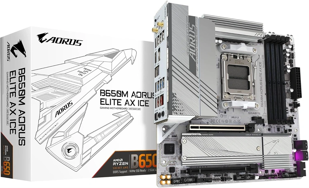 GIGABYTE Alaplap AM5 B650M AORUS ELITE AX ICE AMD B650, mATX