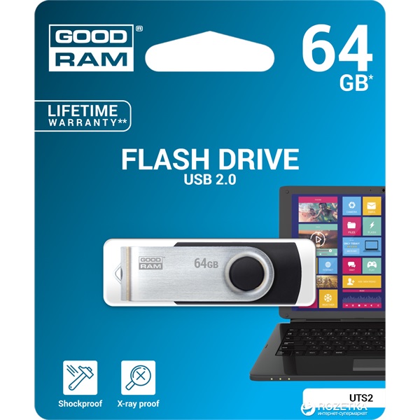 GOODRAM 64GB USB2.0 UTS2 Fekete (UTS2-0640K0R11) Flash Drive