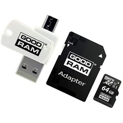 GOODRAM Memóriakártya SDXC 64GB CL10 UHS-I + adapter + OTG kártyaolvasó