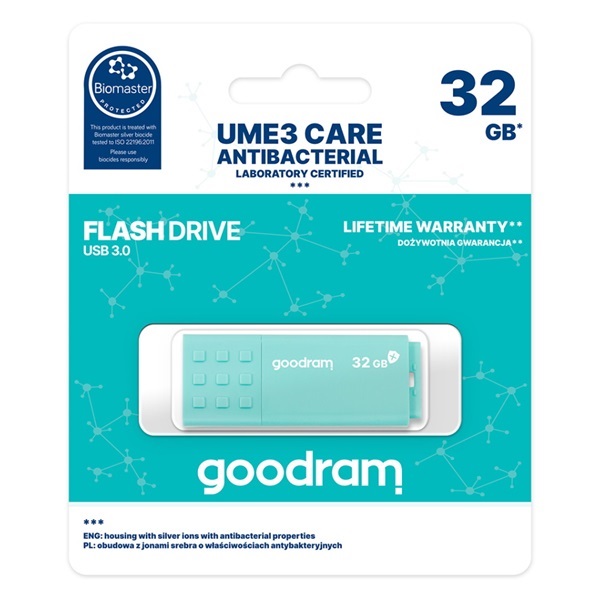 GOODRAM Pendrive 32GB, UME3 CARE USB 3.1, (Antibakteriális ház)