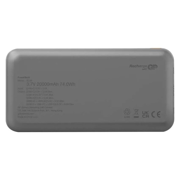 GP B+ Series, 20 000 mAh, 15 W, fekete powerbank